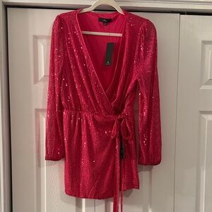Lulu's Pink Sequin Wrap Jumpsuit